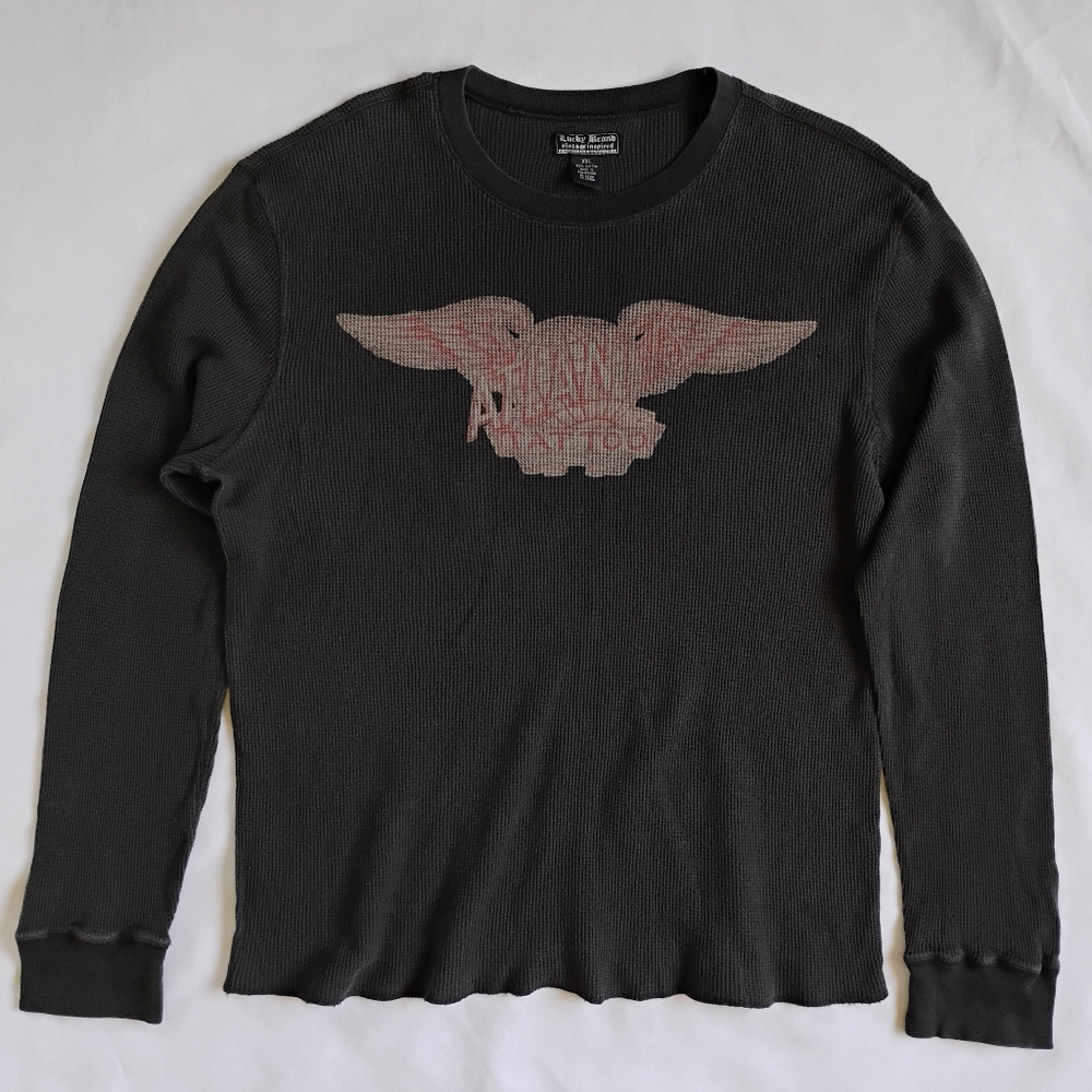 Men's Lucky Brand Vintage Inspired Atlantis Tattoo Black Thermal Long Sleeve Y2k